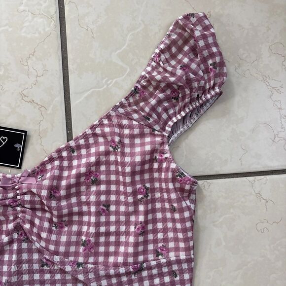 Y2K Just Polly NY Gingham Pink + White Floral Tank Top Women’s Large - Picture 3 of 8